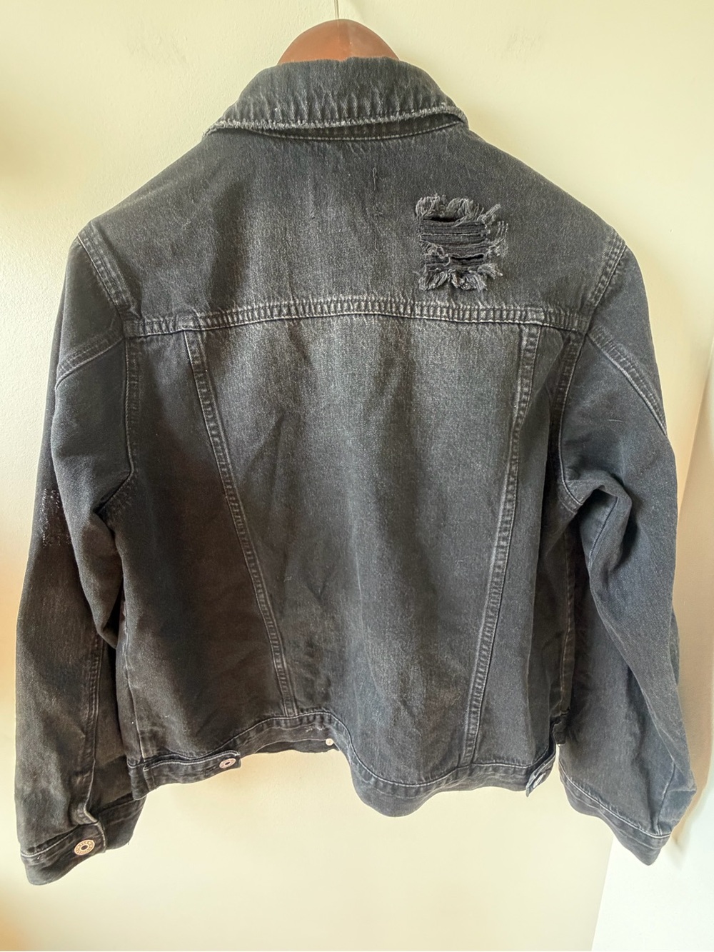 RISEN | Black Distressed Denim Trucker Jacket | Size Medium - Picture 3 of 10